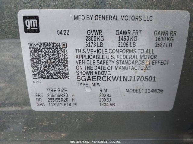 5GAERCKW1NJ170501 Buick Enclave Fwd Premium