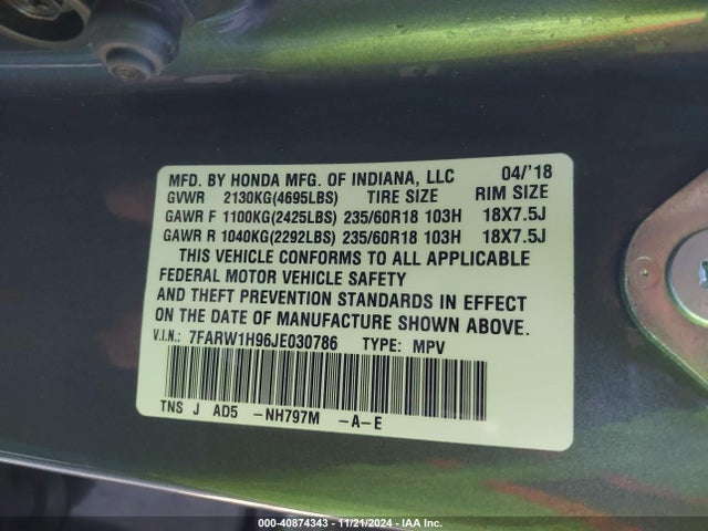 Honda Cr-v Touring 2018 7FARW1H96JE030786 Image 9