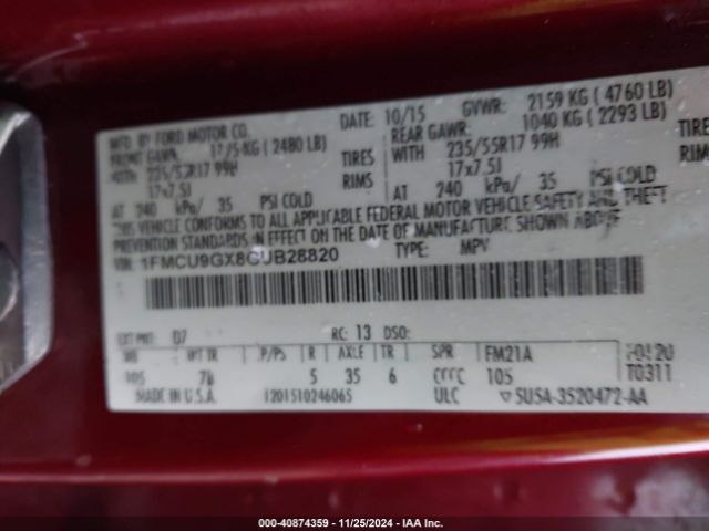 1FMCU9GX8GUB28820 Ford ESCAPE SE