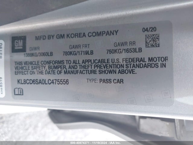 Chevrolet Spark Fwd 1lt Automatic 2020 KL8CD6SA0LC475556 Image 9