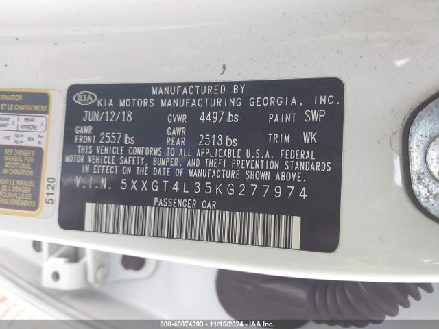 5XXGT4L35KG277974 KIA Optima Lx