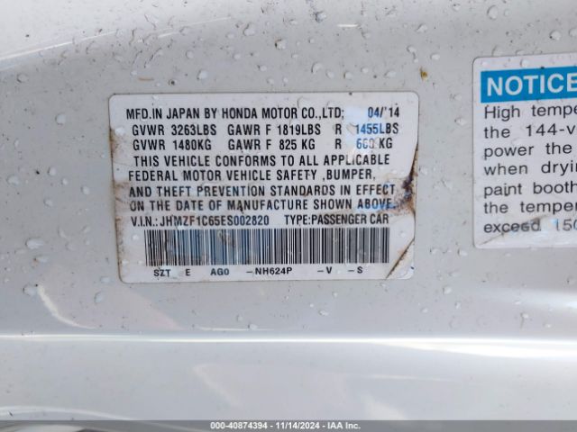 JHMZF1C65ES002820 Honda CR-Z EX