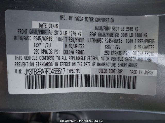 JM3TB2BA7F0455517 Mazda CX-9 SPORT