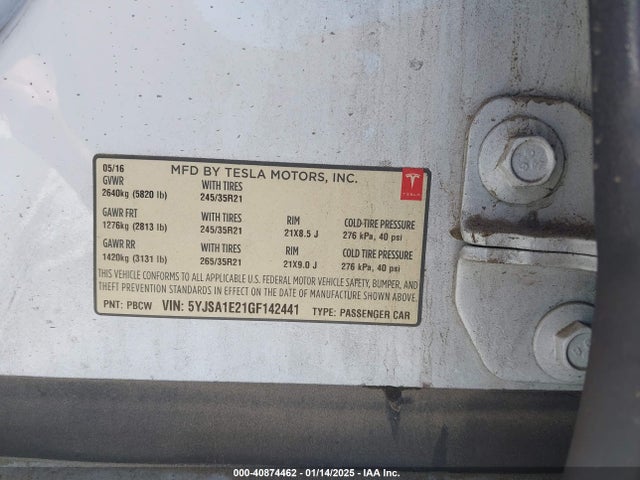 2016 TESLA MODEL S 5YJSA1E21GF142441 Photo 8