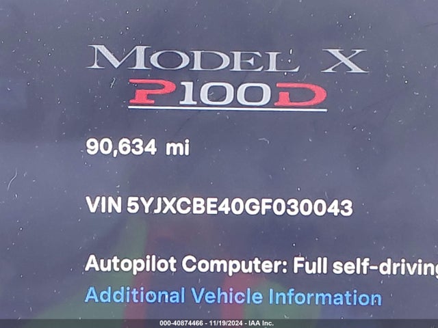 Tesla Model X 75d/p100d/p90d 2016 5YJXCBE40GF030043 Image 15