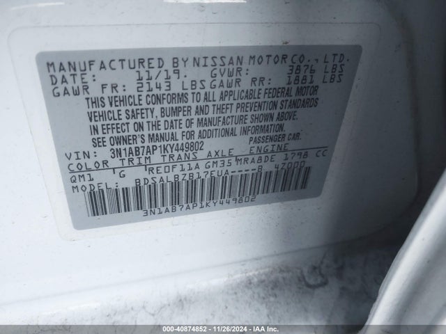 Nissan SENTRA S 2019 3N1AB7AP1KY449802 Image 9