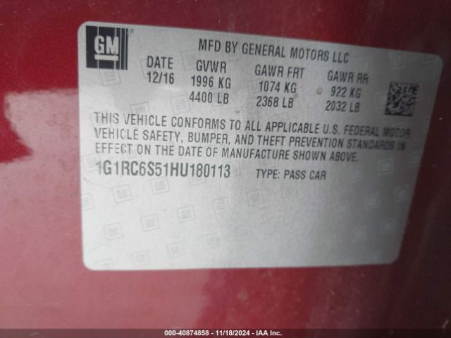 1G1RC6S51HU180113 Chevrolet VOLT LT