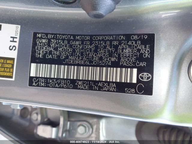JTDEBRBE6LJ015274 Toyota Corolla Hybrid Le