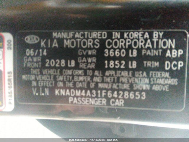 KNADM4A31F6428653 KIA RIO LX