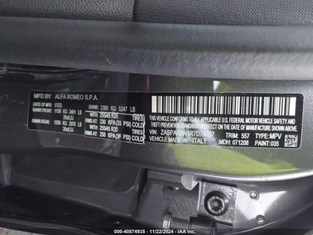 ZASPAKBN1R7D74287 Alfa Romeo Stelvio Veloce Awd