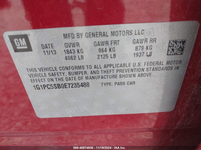 Chevrolet Cruze 1lt Auto 2014 1G1PC5SB0E7235488 Image 9