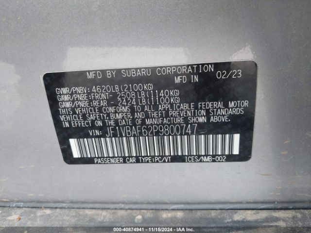 JF1VBAF62P9800747 Subaru Wrx Premium