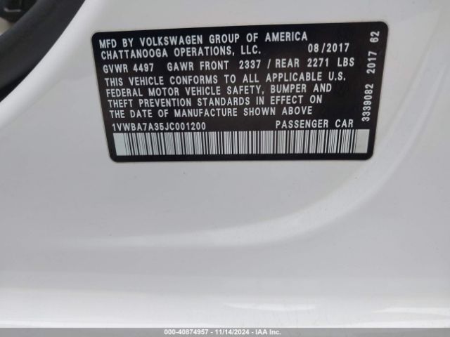 1VWBA7A35JC001200 Volkswagen Passat 2.0t Se