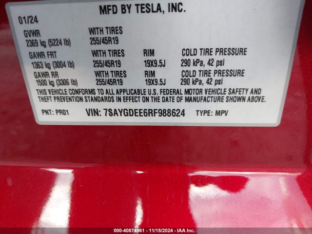 2024 TESLA MODEL Y 7SAYGDEE6RF988624 Photo 8