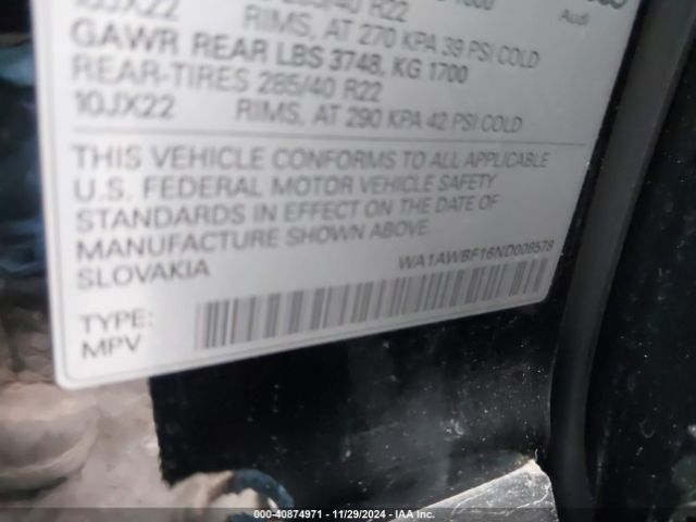 WA1AWBF16ND008578 Audi Sq8 Premium Plus Tfsi Quattro Tiptronic