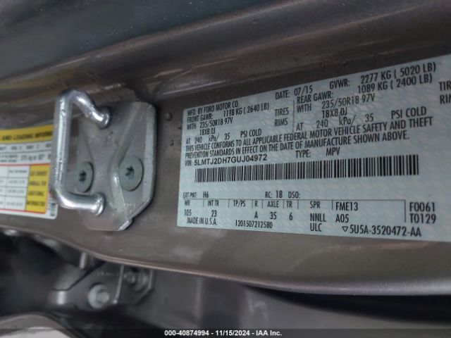 5LMTJ2DH7GUJ04972 Lincoln MKC SELECT