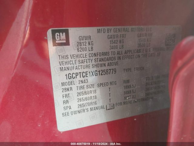1GCPTCE1XG1258779 Chevrolet Colorado Lt