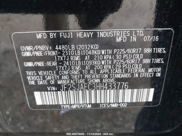 Subaru Forester 2.5i Premium 2017 JF2SJAEC3HH433776 Image 9