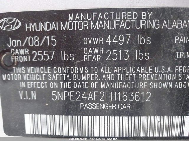 Hyundai SONATA SE 2015 5NPE24AF2FH163612 Image 9