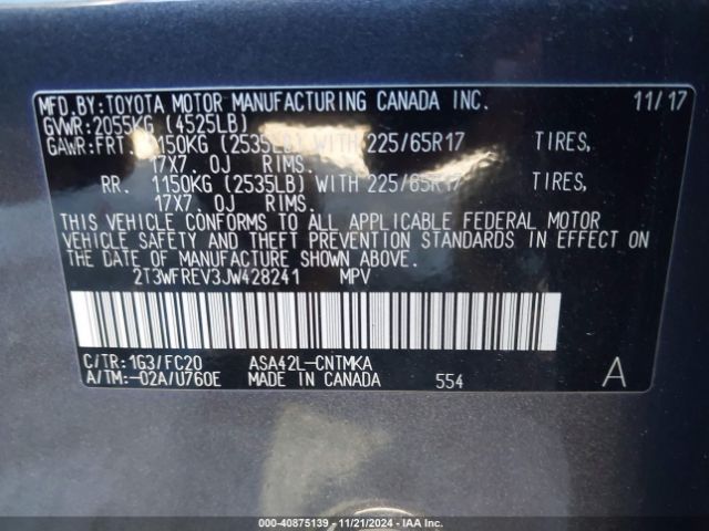 2T3WFREV3JW428241 Toyota Rav4 Adventure/xle
