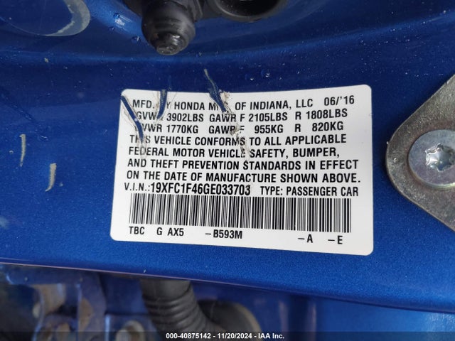Honda Civic Ex-t 2016 19XFC1F46GE033703 Image 9