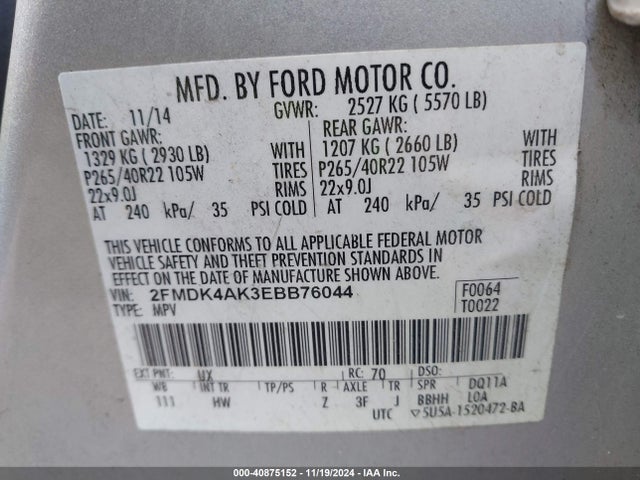 2FMDK4AK3EBB76044 Ford EDGE SPORT