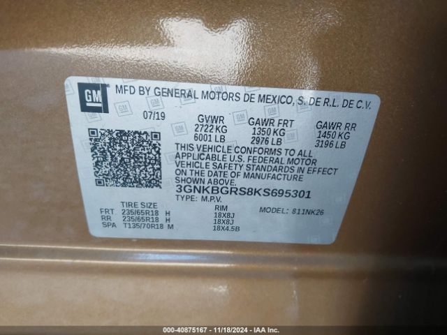3GNKBGRS8KS695301 Chevrolet Blazer