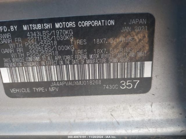 JA4APVAUXMU018268 Mitsubishi Outlander Sport 2.0 Se 2wd