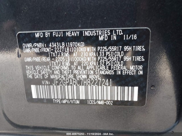 Subaru Crosstrek 2.0i Premium 2017 JF2GPABC7H8227241 Image 9