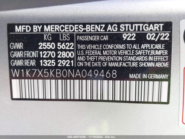 W1K7X5KB0NA049468 Mercedes-Benz Amg Gt 43 4-door Coupe