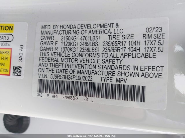 Honda Cr-v Lx 2wd 2023 5J6RS3H24PL002023 Image 9