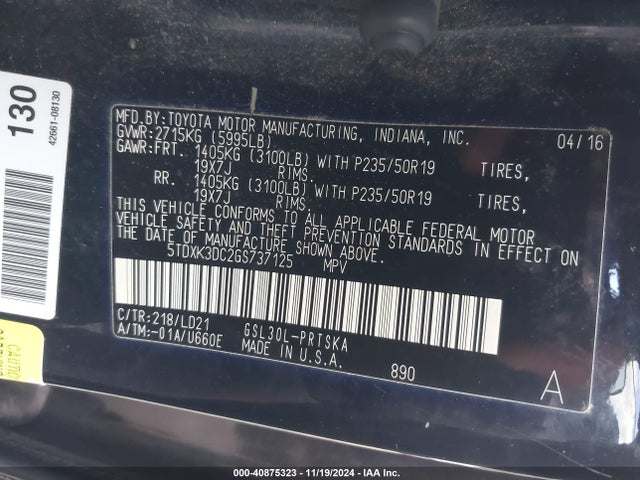 5TDXK3DC2GS737125 Toyota Sienna Se Premium 8 Passenger