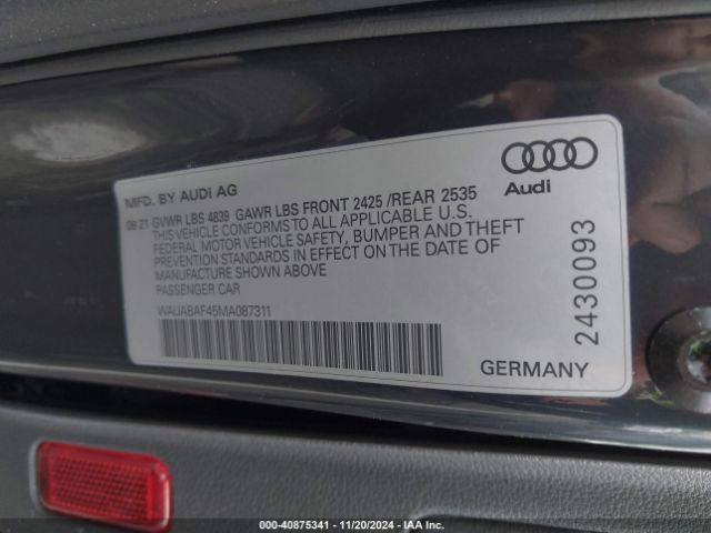 WAUABAF45MA087311 Audi A4 Premium 40 Tfsi Quattro S Tronic