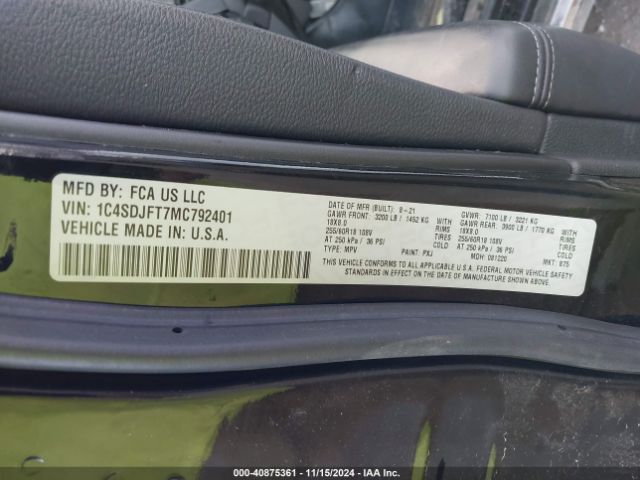 2021 DODGE DURANGO 1C4SDJFT7MC792401 Photo 8