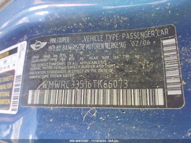 2006 MINI COOPER WMWRC33516TK66073 Photo 8