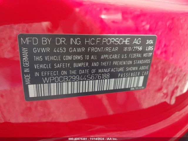 2004 PORSCHE 911 WP0CB29944S676188 Photo 8