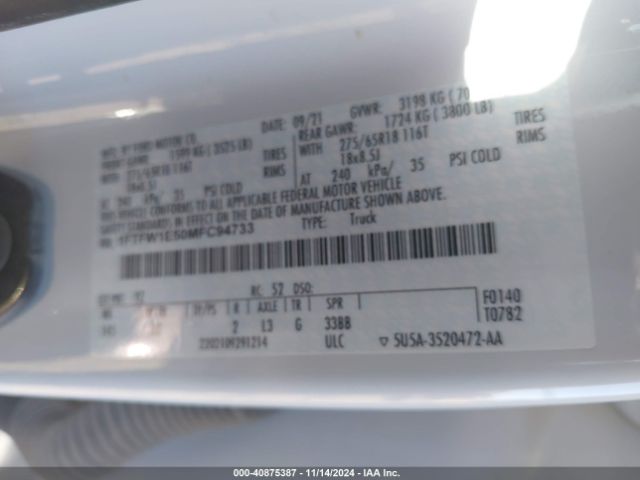 1FTFW1E50MFC94733 Ford F-150 Lariat