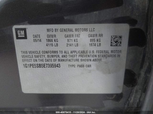 1G1PE5SB5E7395943 Chevrolet Cruze 2lt Auto