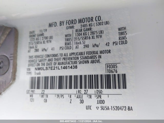 Ford Transit Connect Xl Cargo Van 2020 NM0LS7E21L1461438 Image 8