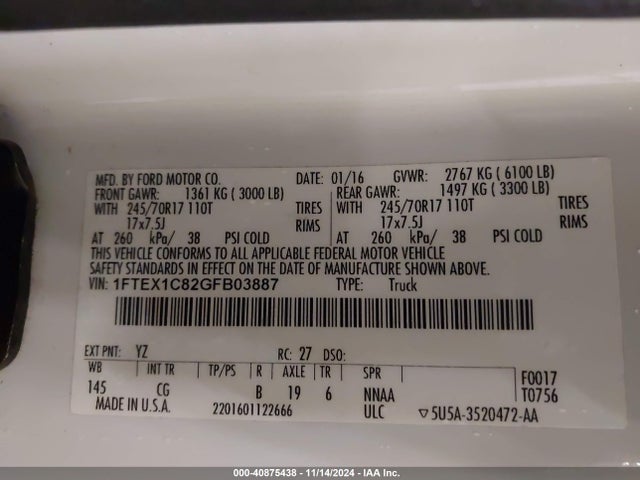 Ford F-150 Xl 2016 1FTEX1C82GFB03887 Image 9
