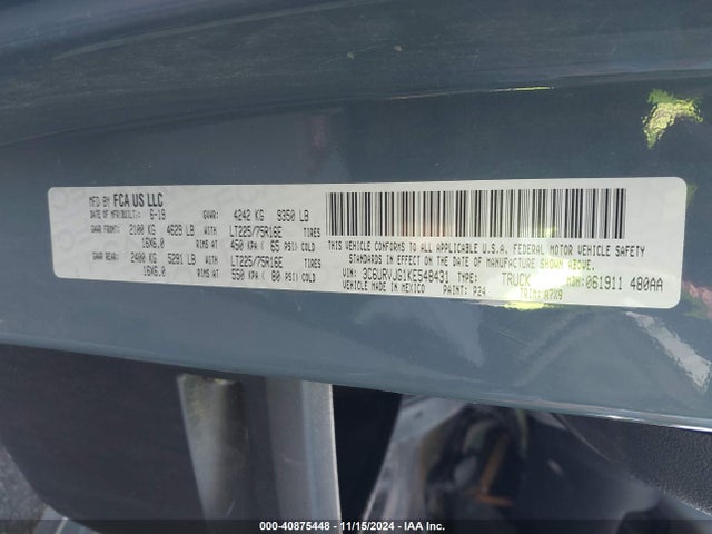 3C6URVJG1KE548431 RAM Promaster 3500 Cargo Van High Roof 159 Wb Ext