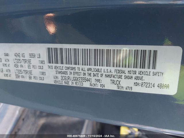 3C6URVJG6KE555441 RAM Promaster 3500 Cargo Van High Roof 159 Wb Ext
