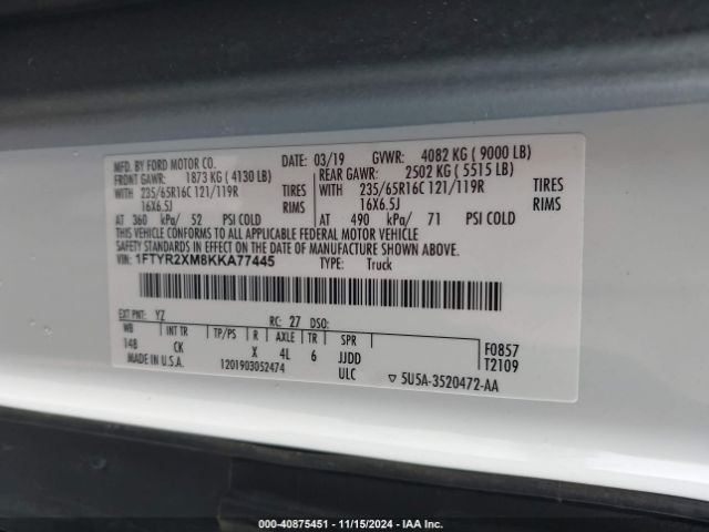 1FTYR2XM8KKA77445 Ford Transit-250