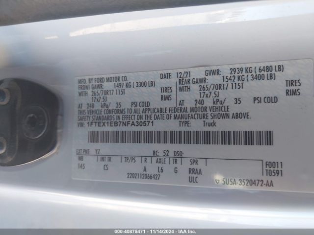 1FTEX1EB7NFA30571 Ford F-150 Xl