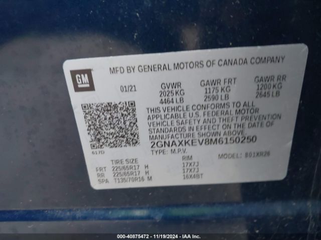 2GNAXKEV8M6150250 Chevrolet Equinox Fwd Lt