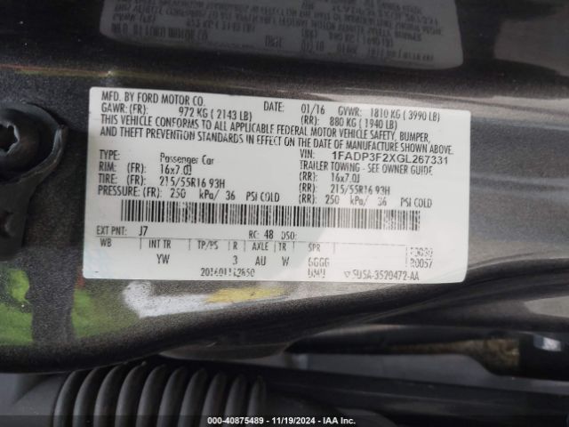 1FADP3F2XGL267331 Ford FOCUS SE