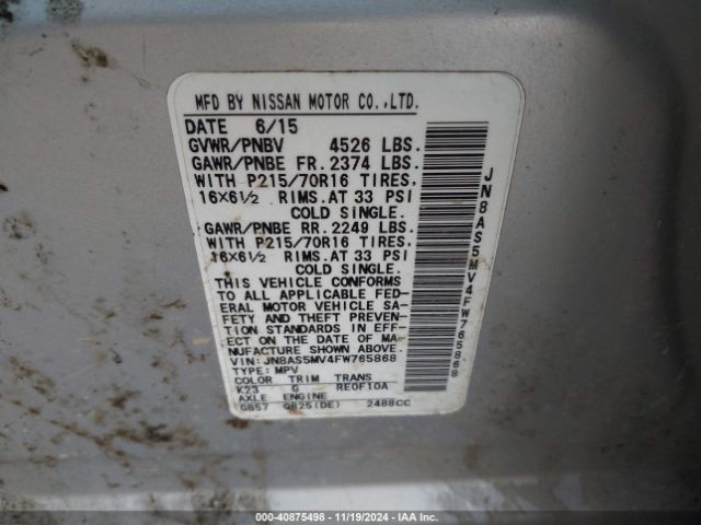 JN8AS5MV4FW765868 Nissan Rogue Select S