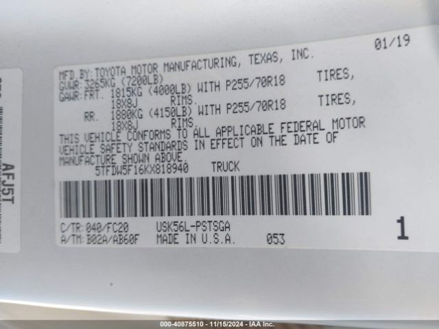 5TFDW5F16KX818940 Toyota Tundra Sr5 5.7l V8