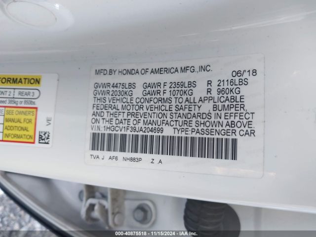 1HGCV1F39JA204699 Honda Accord Sport