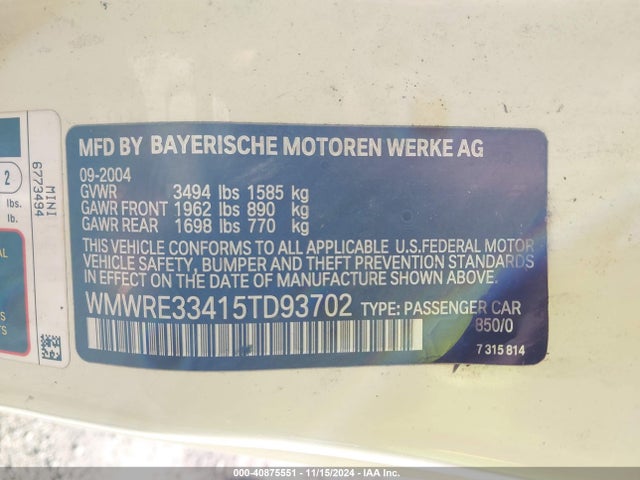 2005 MINI COOPER S WMWRE33415TD93702 Photo 8